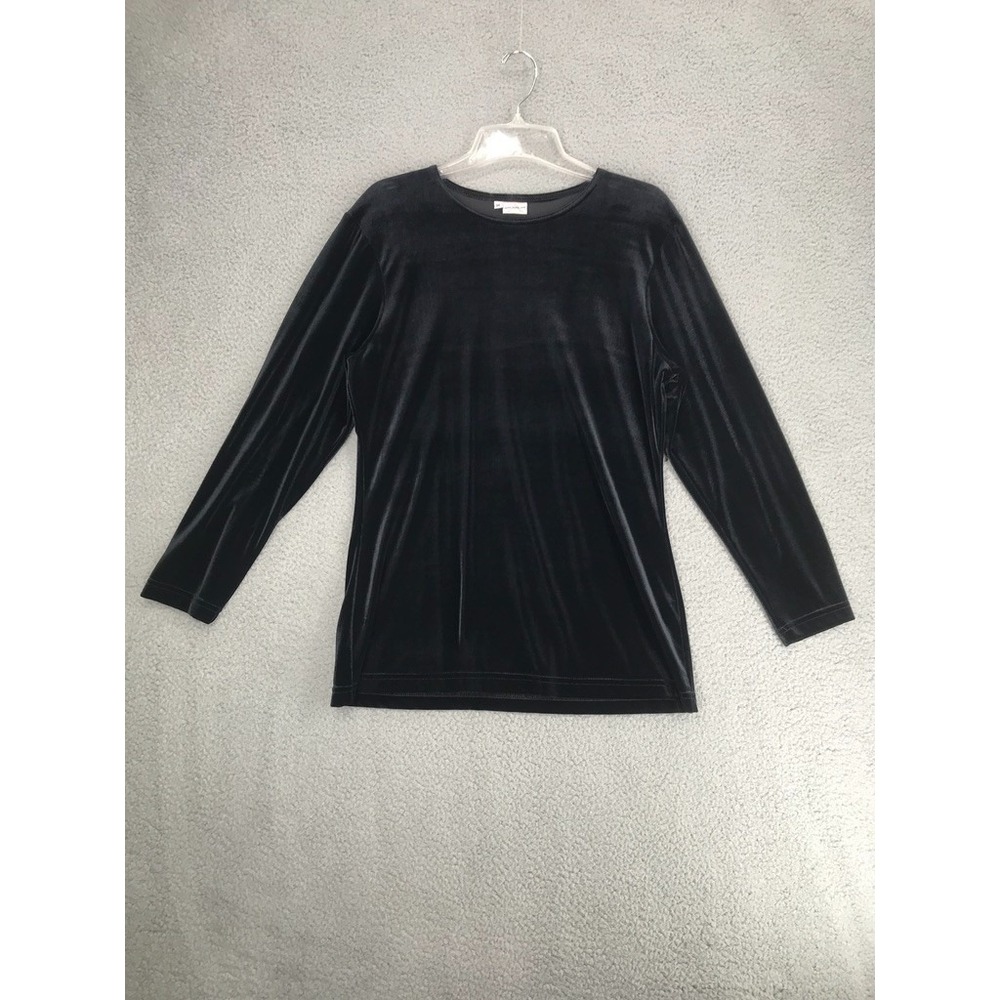 Vintage Allen Allen Velvet Top Size‎ M Long Sleeve Stretch Pullover Black